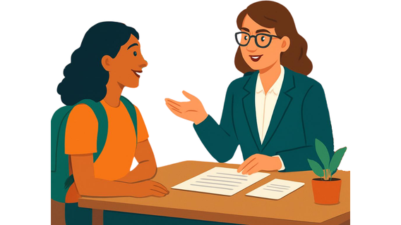 image of student meeting with a cane navigator